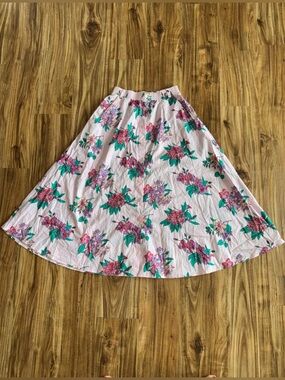 Vintage Honors 90’s Pink A-Line Floral Midi Skirt pockets size M